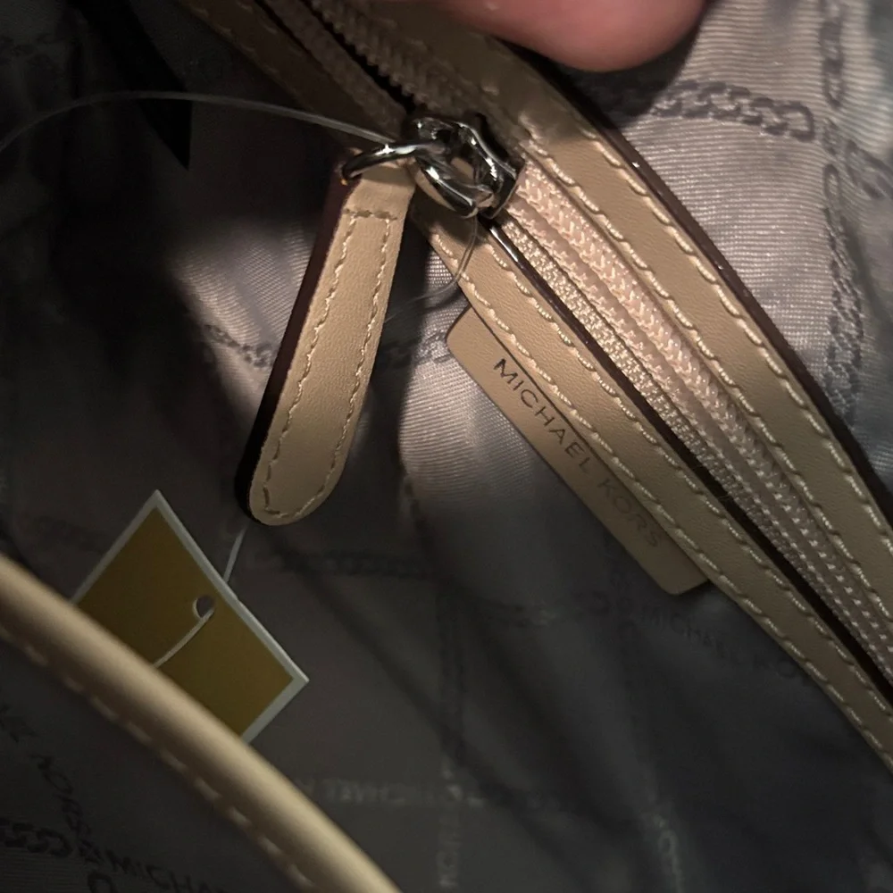 Michael Kors Silver Metallic Mini Satchel with Beige Trim - Picture 3 of 4